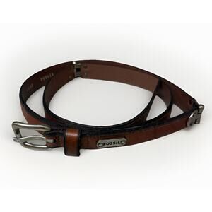 Fossil Leather Belt Womens Brown Large Western Style Silver Buckle